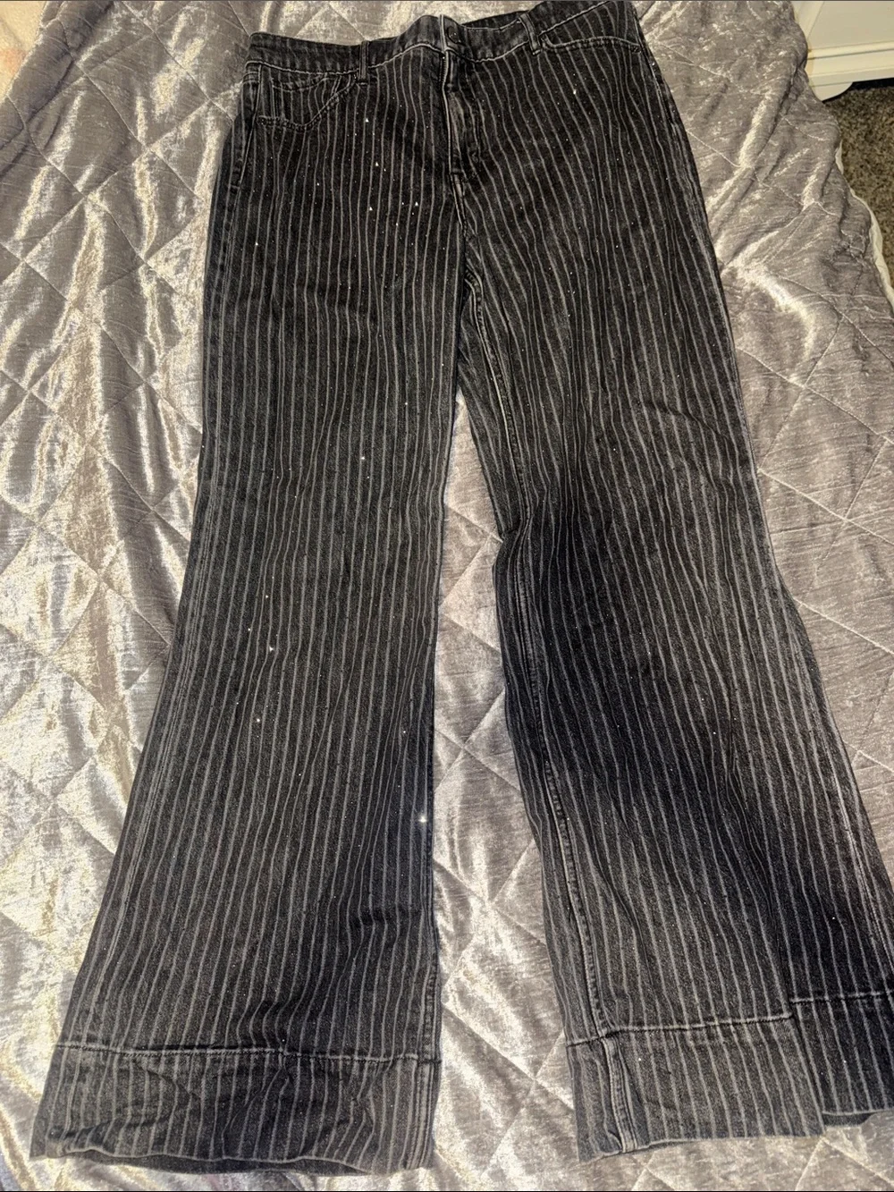 White House Black Market Black Pinstripe Corduroy Wide Leg Jeans